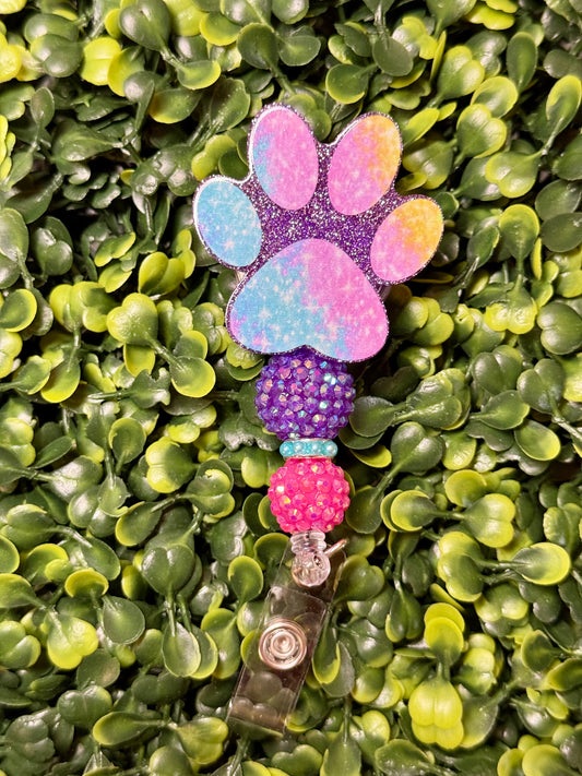 Paw print beaded badge reel